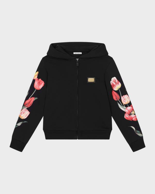 Girl's Embroidered Tulip Hoodie, Size 4-6