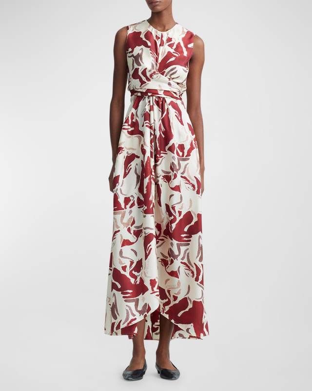 Penny Horse-Print Sleeveless Cross-Waist Maxi Dress
