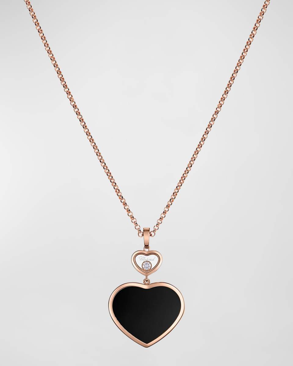 Happy Hearts 18K Rose Gold and Onyx Necklac