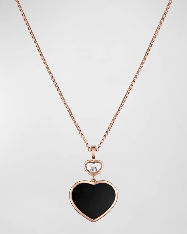 Happy Hearts 18K Rose Gold and Onyx Necklac