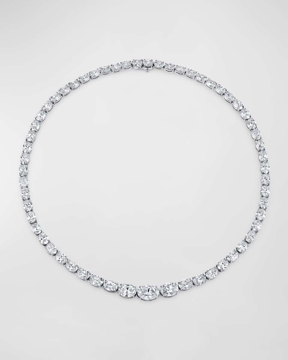 Platinum White Diamond Vertically Set Oval-Cut Riviera Necklace, 16", 45.56tcw