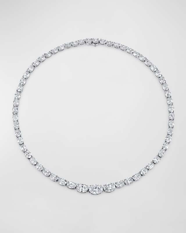 Platinum White Diamond Vertically Set Oval-Cut Riviera Necklace, 16", 45.56tcw