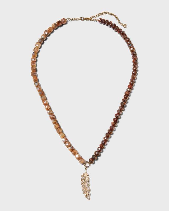 Mystic Brown Labradorite Duo Necklace with Feather Charm