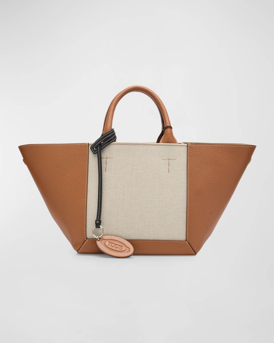 Small Double Up Leather and Canvas Shopping Bag