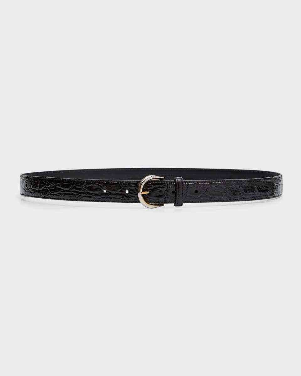 Croissant De Lune Croc-Embossed Leather Belt