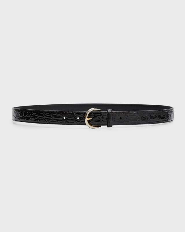 Croissant De Lune Croc-Embossed Leather Belt