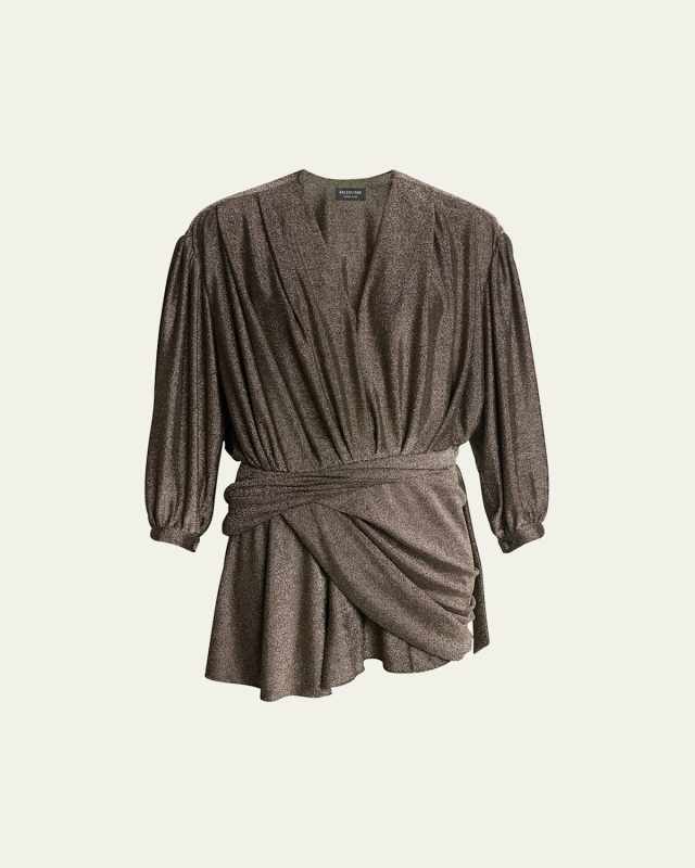 Metallic Draped Mini Dress