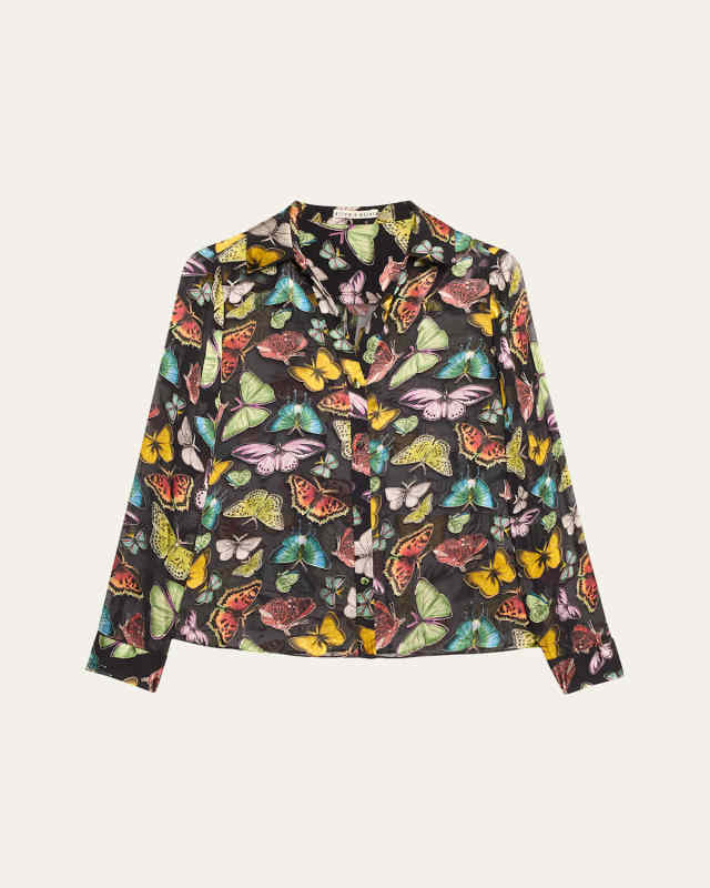 Eloise Butterfly-Print Button-Front Blouse