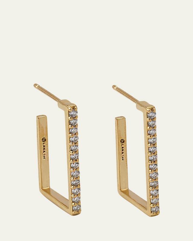 Flawless 14k Gold Rectangle Diamond Hoop Earrings