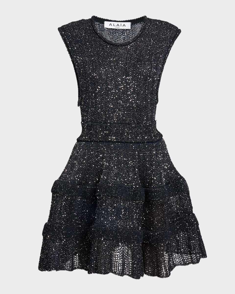 Crino Open-Knit Mini Dress with Sequin Detail