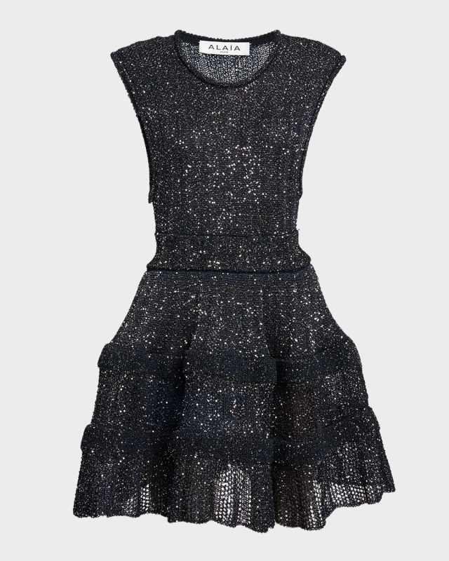 Crino Open-Knit Mini Dress with Sequin Detail