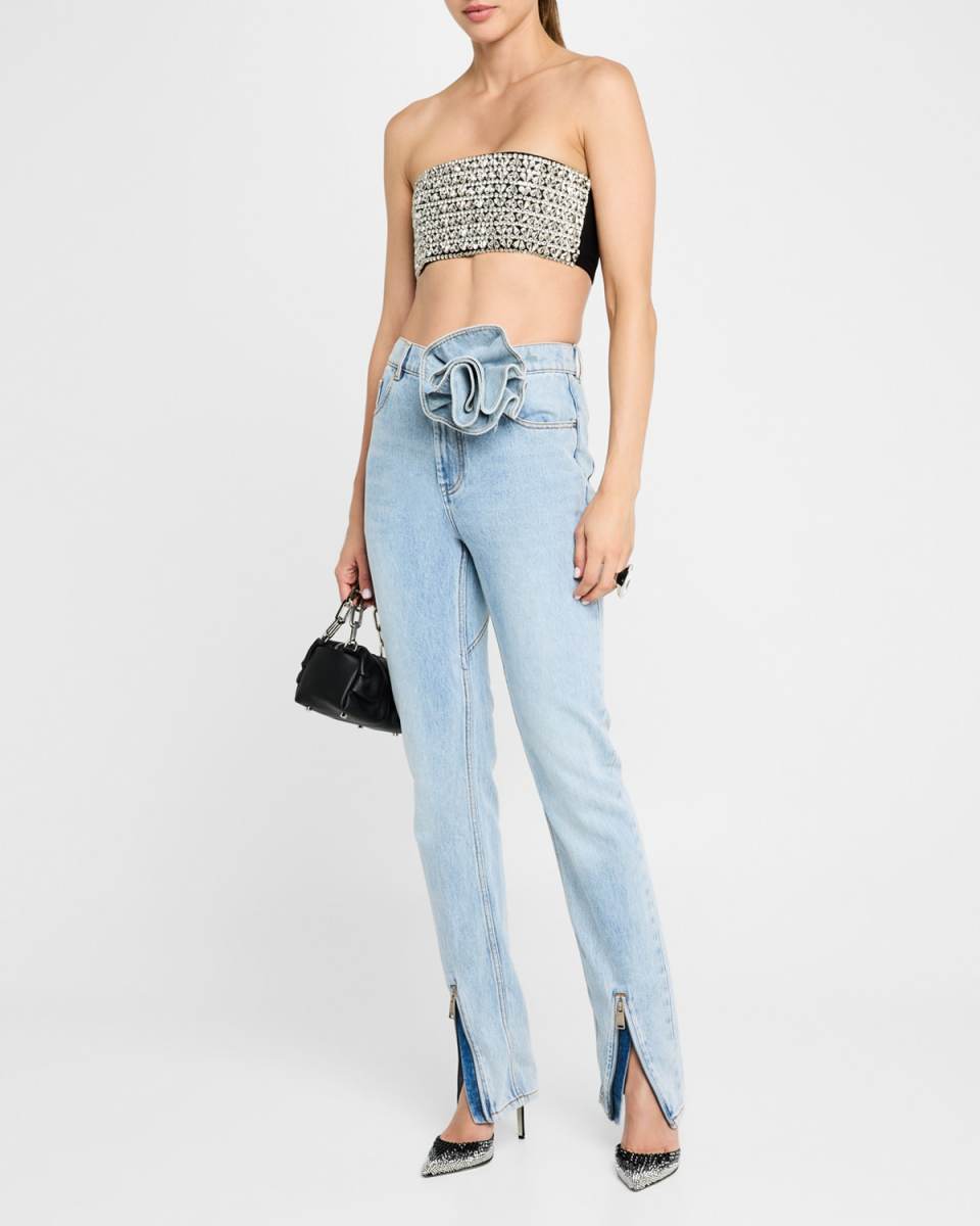 Heart Crystal Embroidered Crop Bandeau Top