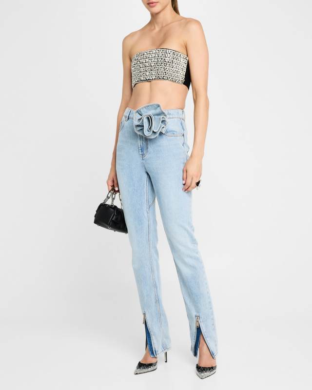 Heart Crystal Embroidered Crop Bandeau Top