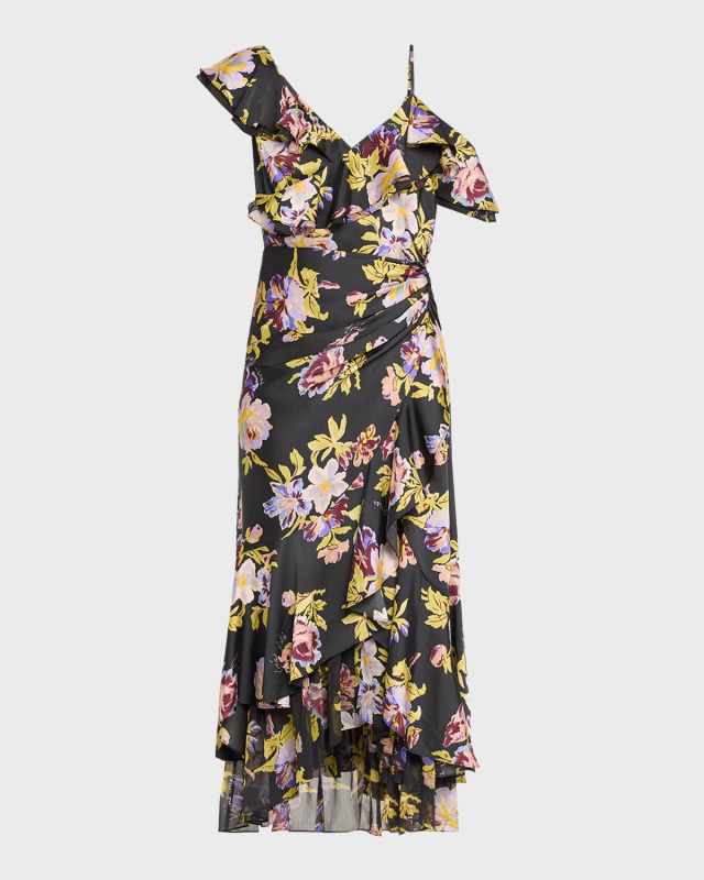 Nara One-Shoulder Ruffled Floral Midi Dress
