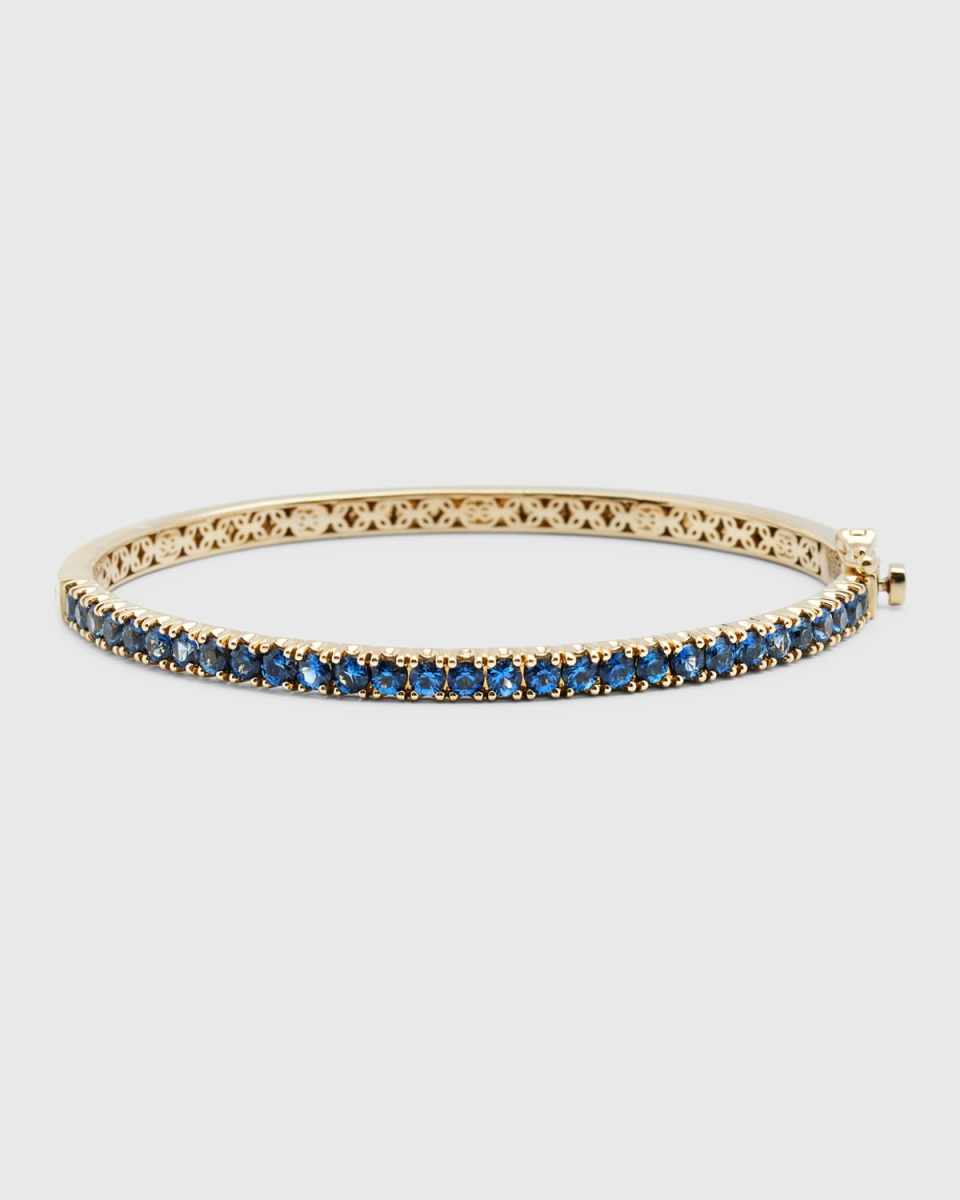 14K Light Blue Sapphire Large Pave Bangle