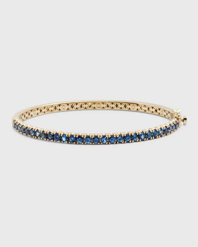 14K Light Blue Sapphire Large Pave Bangle
