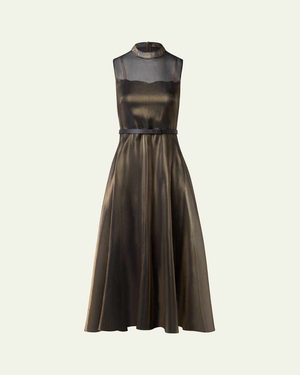 Metallic Organza Sleeveless Midi Dress