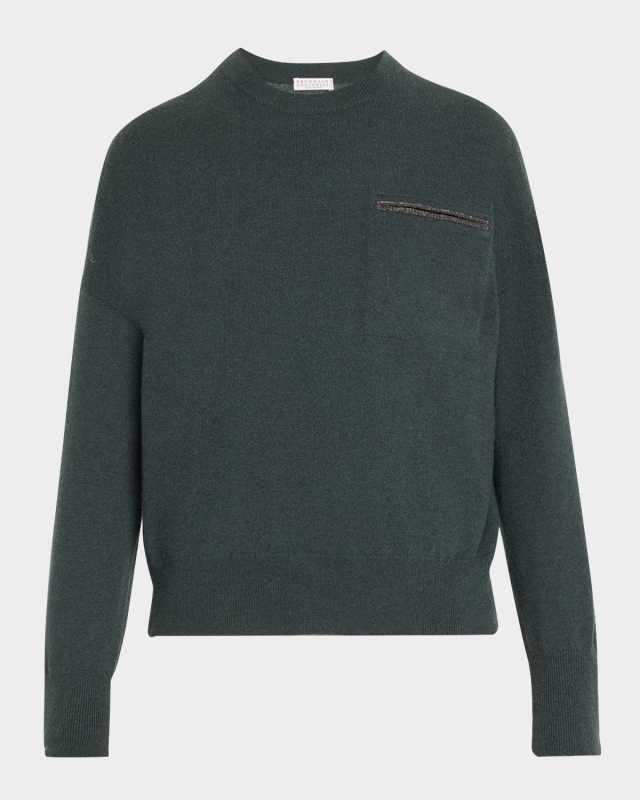 Cashmere Crewneck Knit Sweater With Monili Pocket