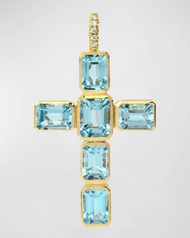 18K Yellow Gold Celeste Topaz Cross Pendant