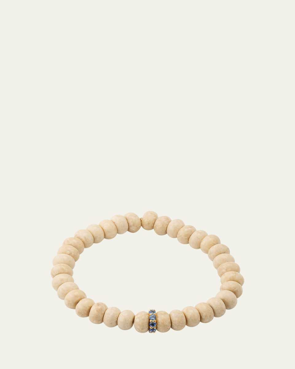 14K Yellow Gold Cocktail Rondelle on Cream Jasper Beaded Bracelet with Sapphires