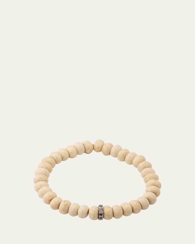 14K Yellow Gold Cocktail Rondelle on Cream Jasper Beaded Bracelet with Sapphires