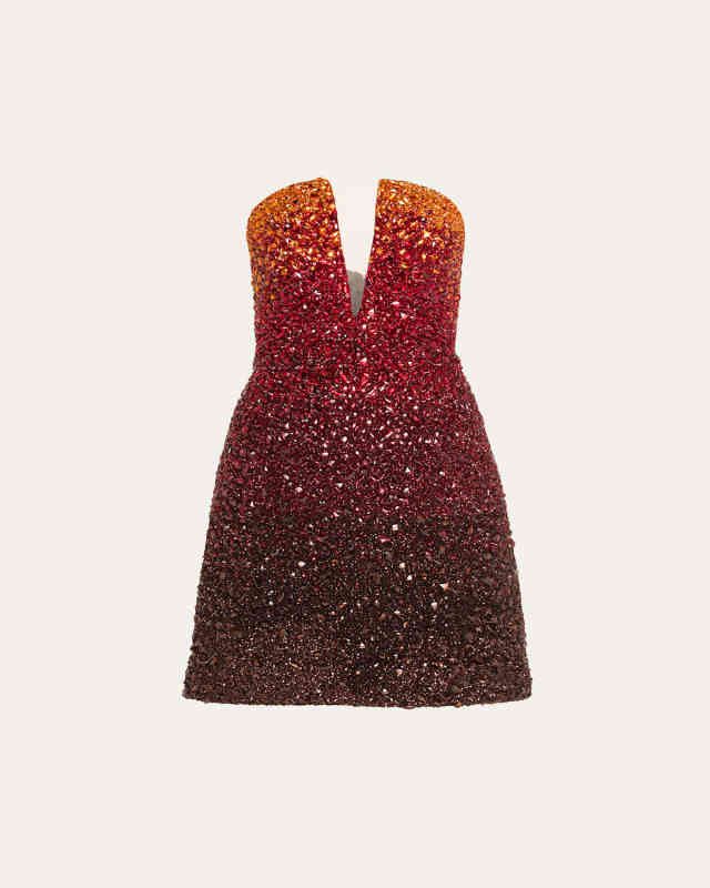 Ombre Crystal Strapless Short Cocktail Dress