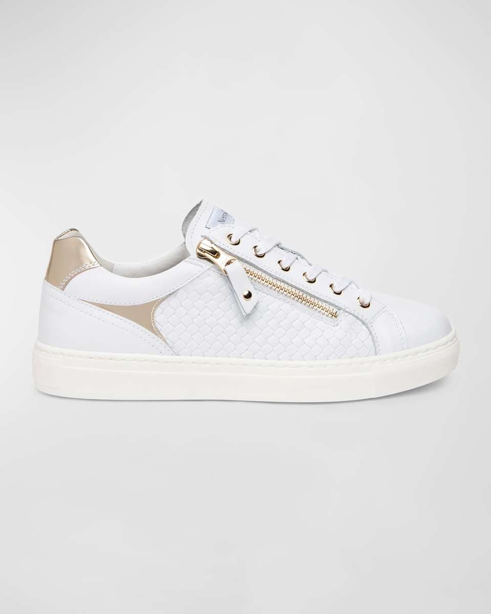 Woven Leather Zip Low-Top Sneakers