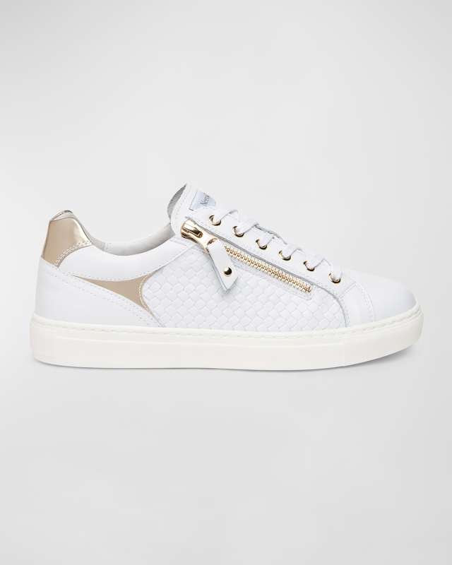 Woven Leather Zip Low-Top Sneakers