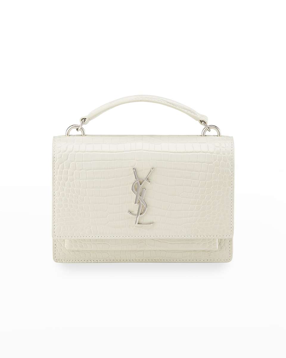 Sunset YSL Monogram Stamped Croc Glace Wallet on Chain