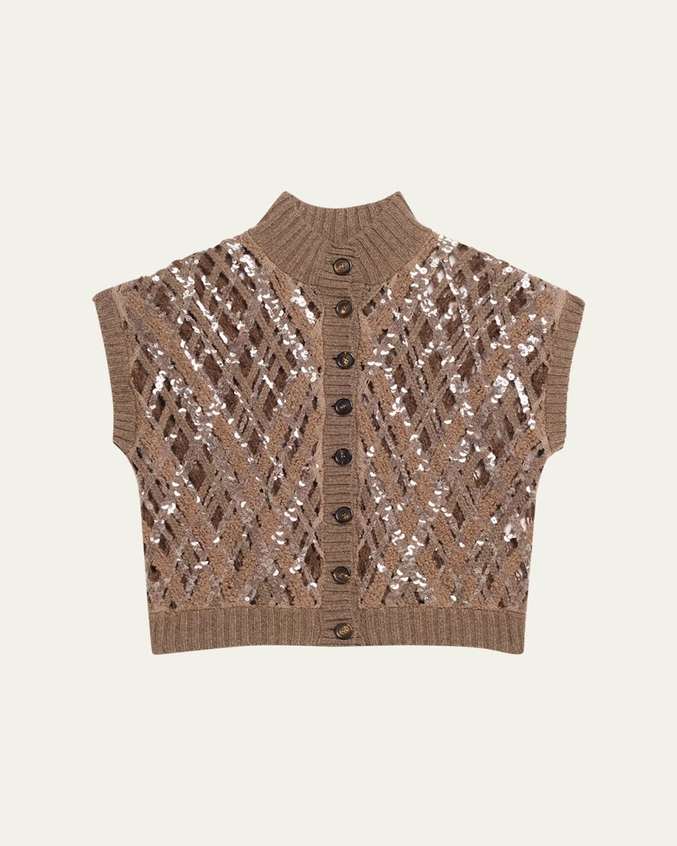 Opera Cashmere Knit Vest with Paillette Details