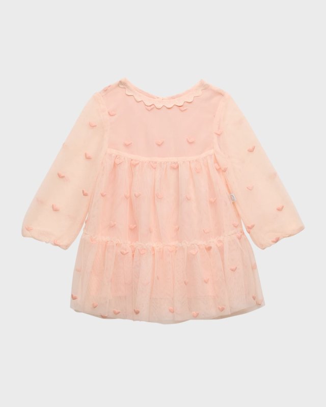 Girl's Embroidered Glitter Hearts Tulle Dress, Size 6M-36M