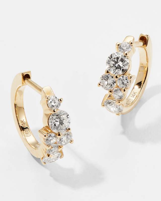 Cocktail 14k Gold Diamond Huggie Hoop Earrings