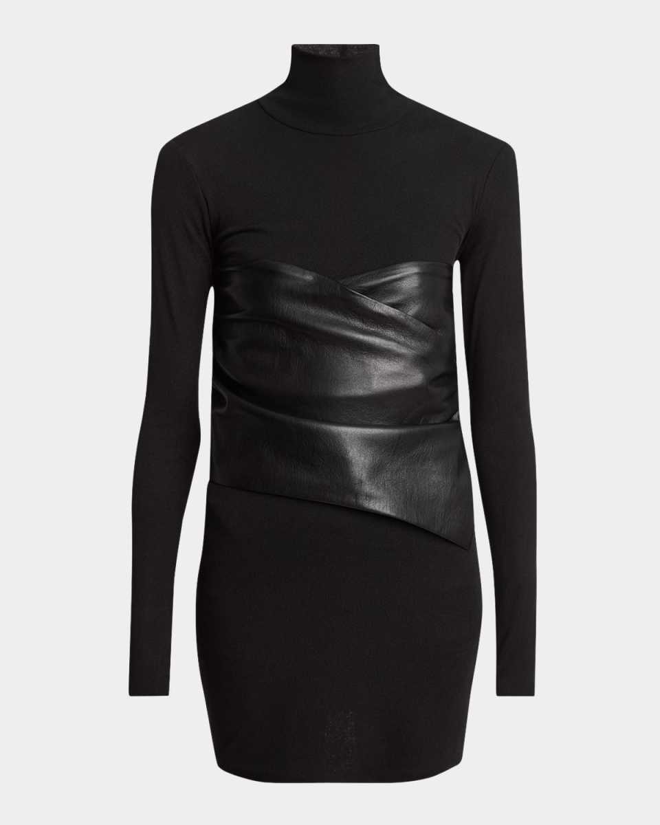 Noleny Turtleneck Alt-Leather Mini Dress