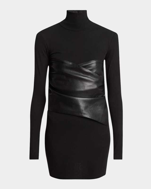 Noleny Turtleneck Alt-Leather Mini Dress