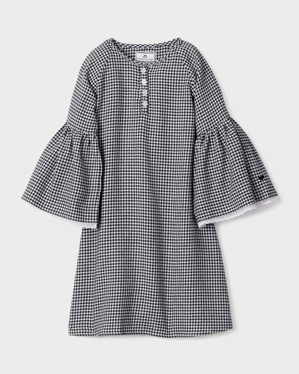 Girl's Seraphine Houndstooth Lace-Trim Nightgown, Size 6M-14