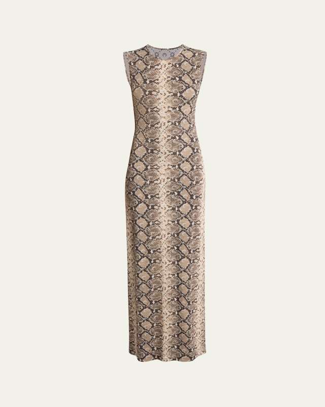 Python-Print Mesh-Panel Jersey Tank Dress