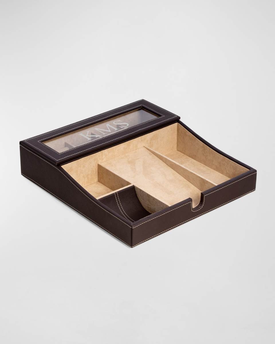 Men's Personalized Leather %26 Velour Charge Station Tray