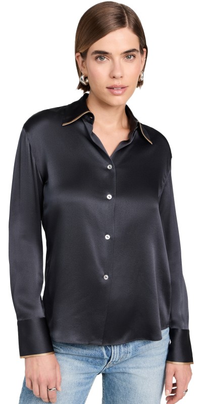 Vince Tipped Slim Blouse Graphite/Rye