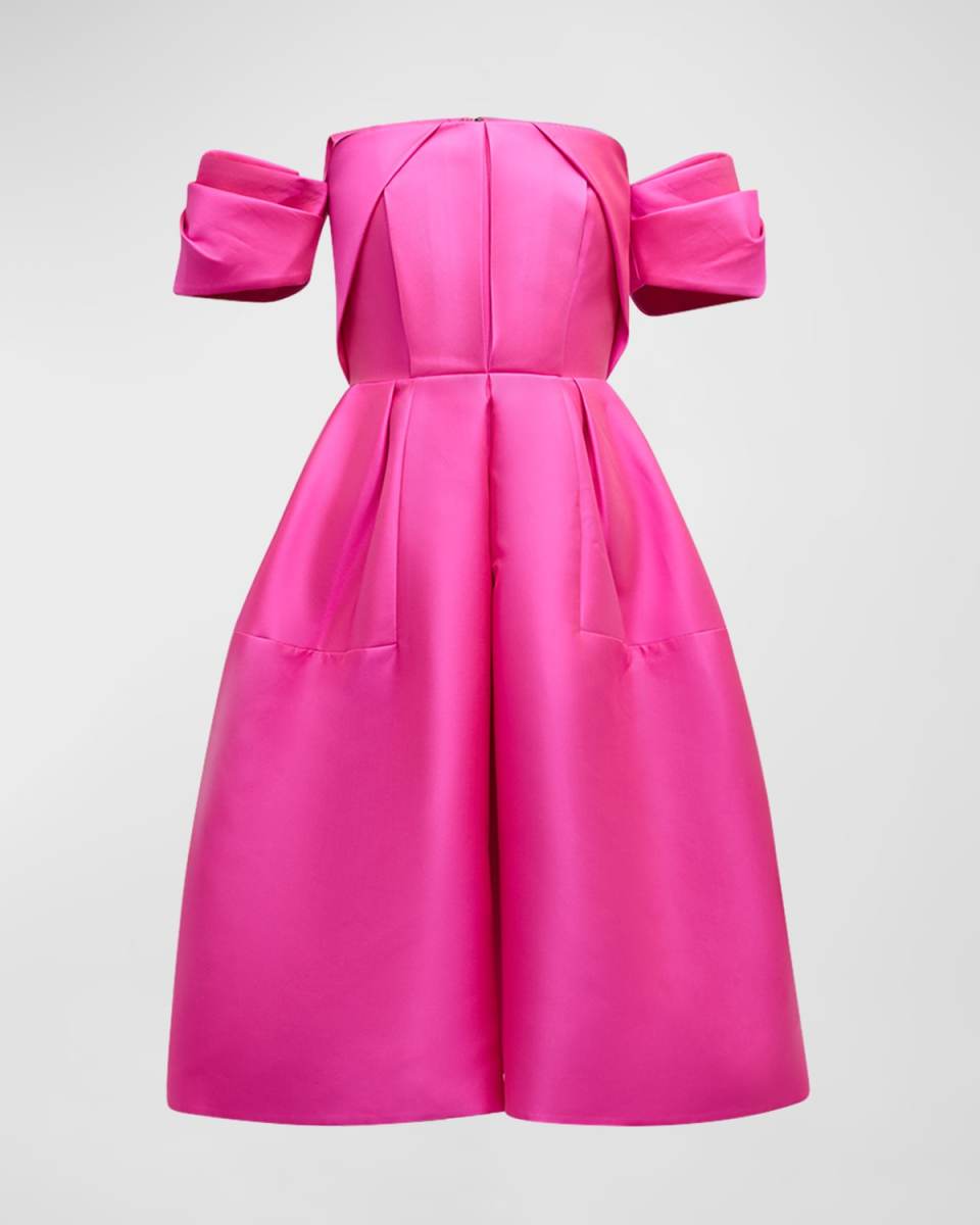 Pleated Off-The-Shoulder Fit-&-Flare Dress