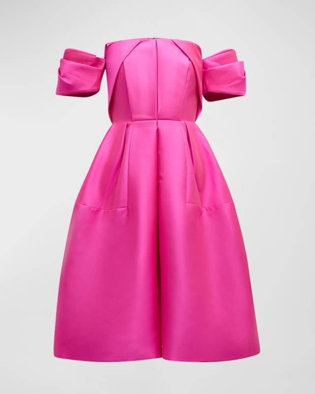 Pleated Off-The-Shoulder Fit-&-Flare Dress