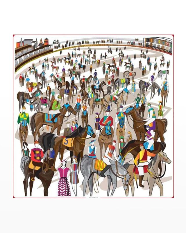 Horse Race Printed Cashmere-Blend Scarf
