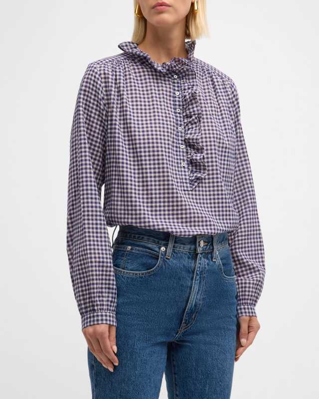 Caspia Ruffle-Trim Gingham Shirt