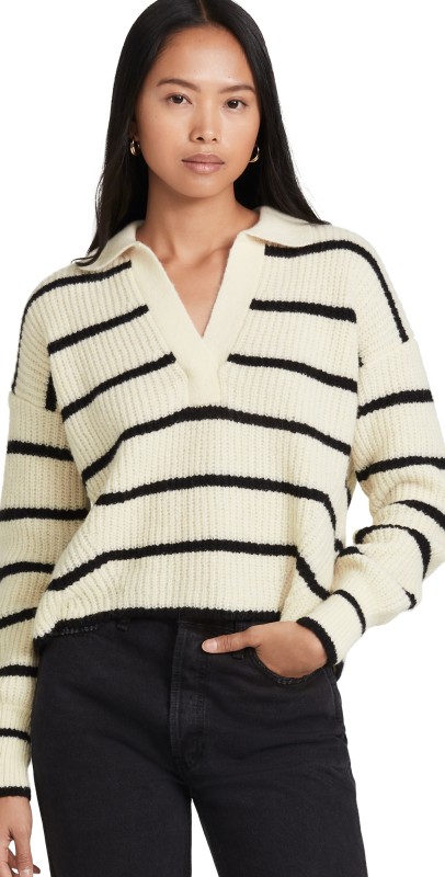 Eleven Six Tatum Stripe Alpaca Sweater Ivory with Black Stripe