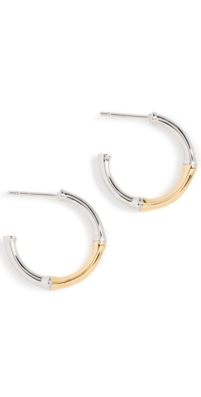 Kenneth Jay Lane Two-Tone Bamboo Post Hoop Earrings Gold/Silver