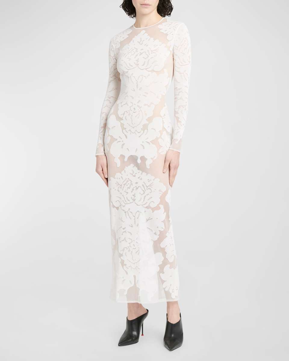 Sheer Damask Print Dress
