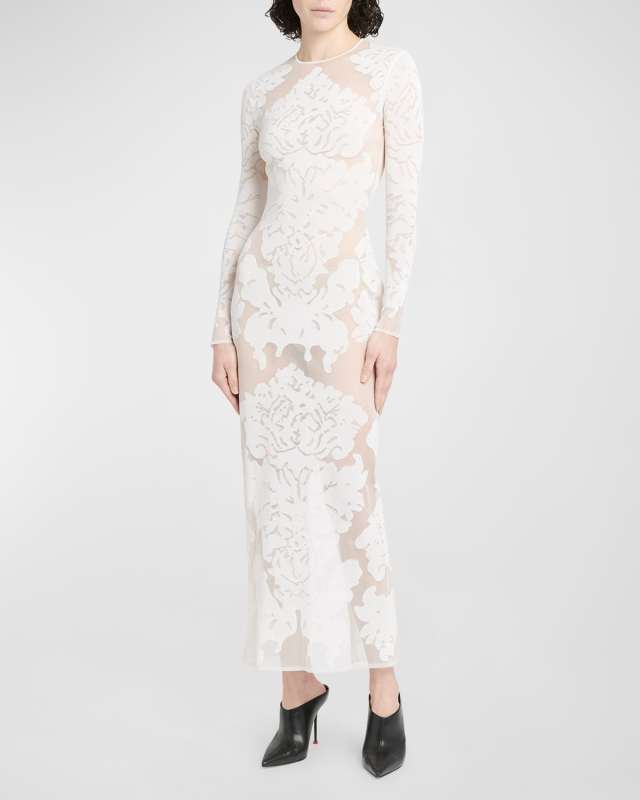 Sheer Damask Print Dress