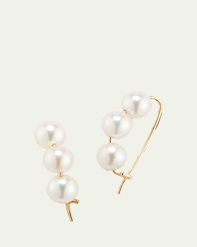 14k Gold Large 3-Pearl Earrings
