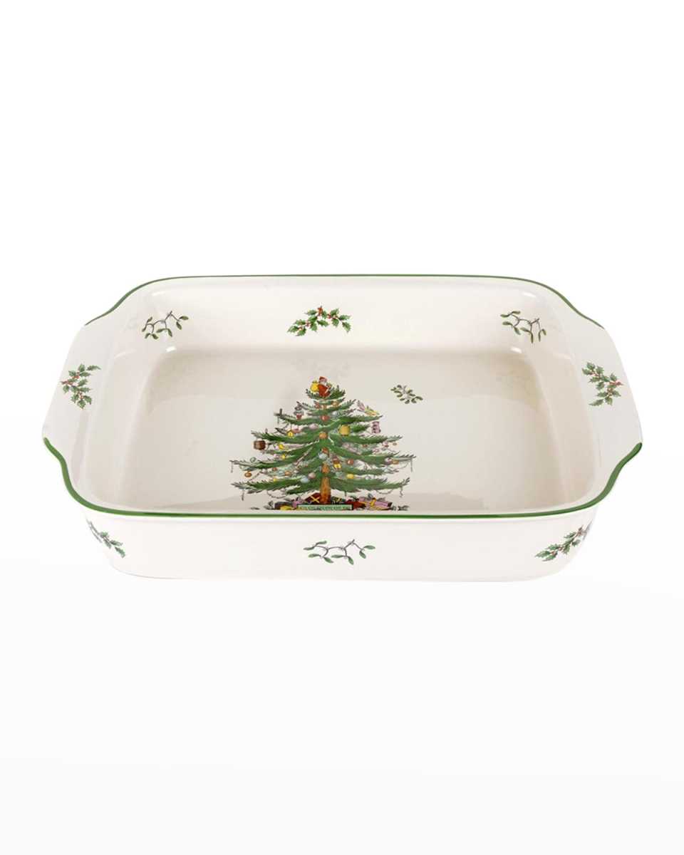 Christmas Tree Rectangular Handled Dish