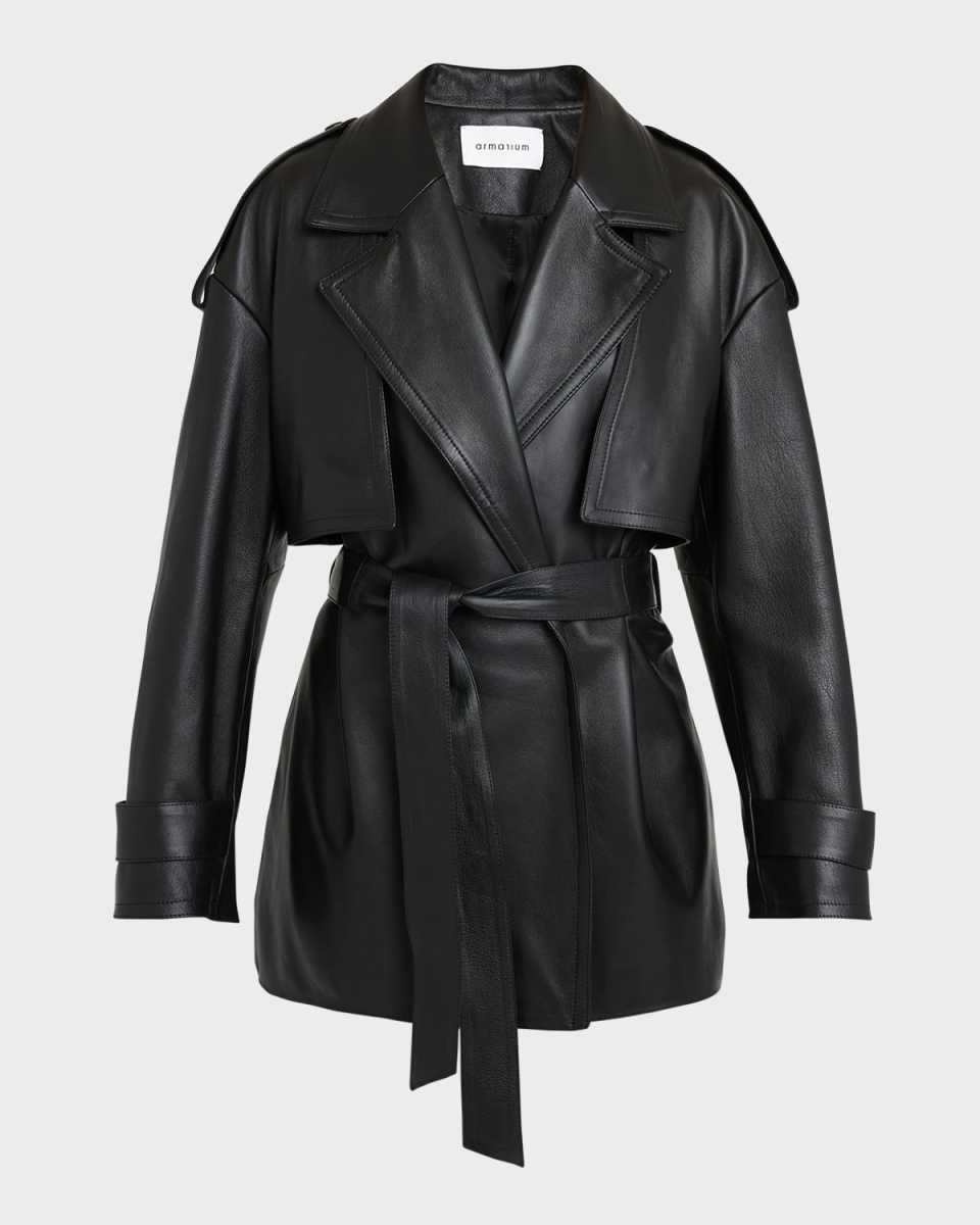 Emma Leather Wrap Trench Jacket