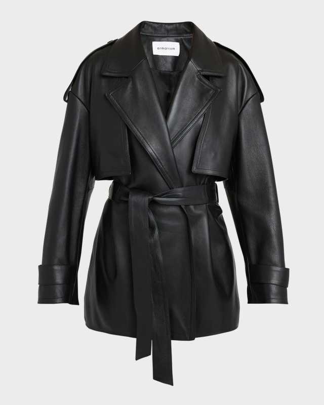 Emma Leather Wrap Trench Jacket